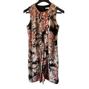 ~ TRINA TURK ~ Sz 4 Shift Dress Pleated Floral Sleeveless Scoop Neck ~ FALL